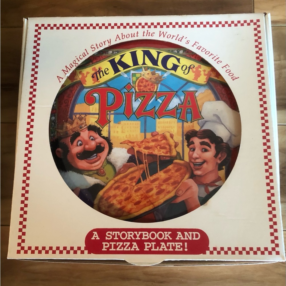 The King of Pizza Storybook & Plate — White Box with Colorful Pizza Art